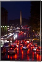 Elevated view of traffic on the road at night viewed from Eglise Madeleine church, Rue Royale, Paris, Ile-de-France, France Fine Art Print