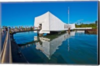 Reflection of a memorial in water, USS Arizona Memorial, Pearl Harbor, Honolulu, Hawaii, USA Fine Art Print