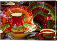 Pottery for sale at a market stall, Lourmarin, Vaucluse, Provence-Alpes-Cote d'Azur, France Fine Art Print