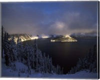 Wizard Island at Crater Lake in winter, Crater Lake National Park, Oregon, USA Fine Art Print