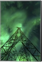 Powerlines and aurora borealis, Tjeldsundet, Norway Fine Art Print