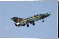 Romanian Air Force MiG-21 Lancer with afterburner, Romania Fine Art Print