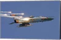 Romanian Air Force MiG-21 MF LanceR popping flares Fine Art Print