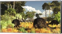 Prehistoric glyptodonts graze on grassy plains Fine Art Print