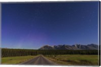 Northern autumn constellations rising over a road in Banff National Park, Canada Fine Art Print