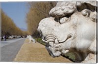 Carved statues of lion creature, Changling Sacred Way, Beijing, China Fine Art Print