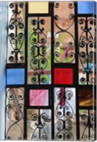 Africa, Tanzania, Zanzibar, Stone Town. Stained glass and iron door. Fine Art Print