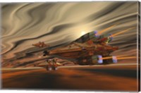 Spacecraft fly among spacial eddies in deep space Fine Art Print