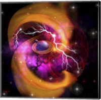 Evolution of planet building with surrounding cosmic dust and electrical charges Fine Art Print
