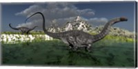 Apatosaurus dinosaurs roam the wilderness of prehistoric times Fine Art Print