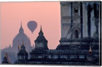 Hot Air balloon over the temple complex of Pagan at dawn, Burma Fine Art Print