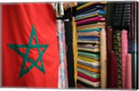 Moroccan Flag, The Souqs of Marrakech, Marrakech, Morocco Fine Art Print