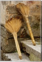 Pair of brooms on steps, Hong Cun Village, Yi County, China Fine Art Print