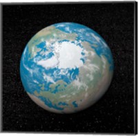 3D rendering of planet Earth centered on the North Pole Fine Art Print