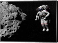 Astronaut exploring an asteroid in outer space Fine Art Print