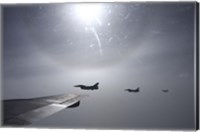 F-16 Fighting Falcon fighters over the wing of a KC-135 Stratotanker Fine Art Print
