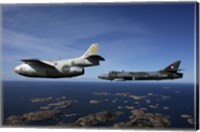 Saab J 29 and Hawker Hunter vintage jet fighters of the Swedish Air Force Historic Flight Fine Art Print