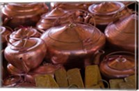 Copper kettles, Lijiang Market, Lijiang, Yunnan Province, China Fine Art Print