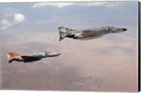 Two QF-4E Phantom II drones in formation over the New Mexico desert Fine Art Print
