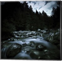 Small river flowing over stones covered with moss, Pirin National Park, Bulgaria Fine Art Print