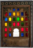 Brightly colored glass window, City Palace, Udaipur, Rajasthan, India. Fine Art Print