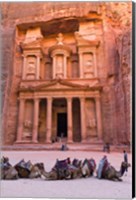Camels at the Facade of Treasury (Al Khazneh), Petra, Jordan Fine Art Print