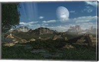 Artist's concept of Mayan like ruins on a ringed planet Fine Art Print