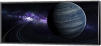 Artist's concept of a blue ringed gas giant in front of a galaxy Fine Art Print