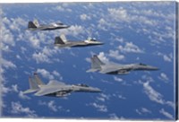 F-15 Eagles and F-22 Raptors Fly in Formation Fine Art Print