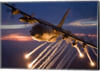 C-130 Hercules Releases Flares Fine Art Print