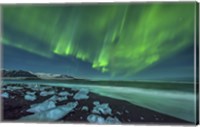 Aurora Borealis over the Ice Beach near Jokulsarlon, Iceland Fine Art Print