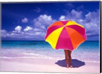 Female Holding a Colorful Beach Umbrella on Harbour Island, Bahamas Fine Art Print