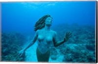 Cayman Islands, Mermaid statue, coral reef Fine Art Print