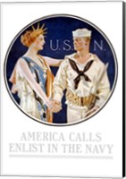 Vintage World War II - Liberty Shaking Hands with a Sailor Fine Art Print