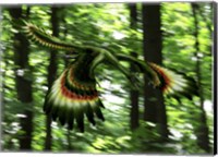 Archaeopteryx flying through a forest Fine Art Print