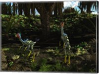 Caudipteryx wander a prehistoric landscape Fine Art Print
