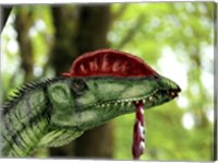Dilophosaurus wetherilli with a piece of flesh hanging out of its mouth Fine Art Print