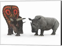 An adult Torosaurus compared to a modern adult White Rhinoceros Fine Art Print