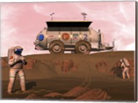 Illustration of Astronauts Examining an Outcrop of Sedimentary Rock on a Martian Dune Field Fine Art Print