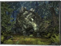 A Crichtonsaurus Crosses paths with a Pair of Frogs within a Cretaceous Forest Fine Art Print