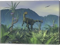 A Colorful Adult Male Dilophosaurus Explores a Hilltop Fine Art Print
