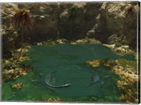 A Pair of Elasmosaurus Engage in a Swimming Courtship Dance Fine Art Print