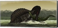 A Spinosaurus Catches a Young Stomatosuchus Fine Art Print