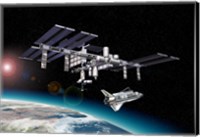 Space Station in Orbit Around Earth with Space Shuttle Fine Art Print