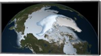 Planet Earth showing sea ice coverage in 2012 Fine Art Print