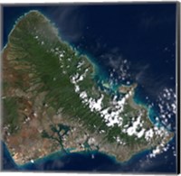 Satellite view of Honolulu, Oahu, Hawaii Fine Art Print