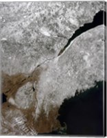 Satellite view of a Frosty Landscape Across Northern New England and Eastern Canada Fine Art Print