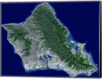 Satellite Image of Oahu, Hawaii Fine Art Print