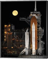 A Nearly full Moon Sets as Space Shuttle Discovery Sits Atop the Launch Pad Fine Art Print