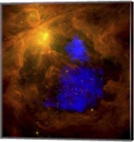 The Orion Nebula in the Infrared Overlaid with XMM-Newton X-Ray Data in Blue Fine Art Print